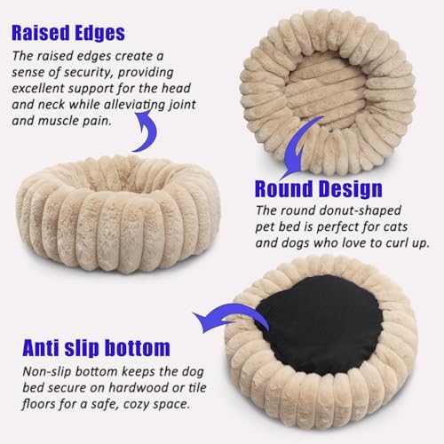 Mini Dog Bed for Very Small Dogs & Cats Washable, Fluffy Round Extra Small Kitten Beds for Indoor Kittens, Ultra-Soft Tiny Puppy Cat Donut Bed for Cozy Sleep, Beige, 16 x 16 x 3.5 Inch