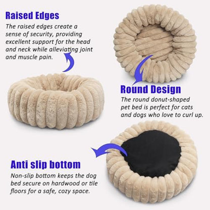 Mini Dog Bed for Very Small Dogs & Cats Washable, Fluffy Round Extra Small Kitten Beds for Indoor Kittens, Ultra-Soft Tiny Puppy Cat Donut Bed for Cozy Sleep, Beige, 16 x 16 x 3.5 Inch
