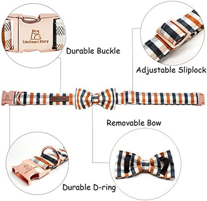 Lionheart Glory Plaid Dog Collar with Bowtie - Heavy Duty, Adjustable, Fall Collar for X-Small Puppy