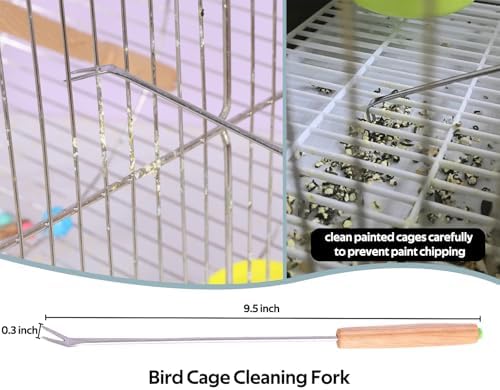 5Pcs Bird Cage Cleaner Kit, Stainless Steel Bird Poop Remover Brush & Scraper & Fork, Birdcage Cleaning Tools, Parakeet Bird Cage Accessories for Small Animal Cage Clean