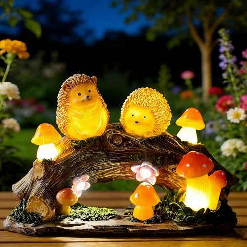 Fairy Garden Statues,Fairy Garden House with Solar Powerd Night Light,Yard Decorations Outdoor Fairy Garden Accessories Decor for Outside (Hedgehog)