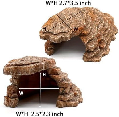 Gecko Hide Shale Scape Step Ledge, Reptile Cave Hideout Tank Accessories Decorations, Great for Reptiles, Amphibians, Leopard Gecko, Lizard, Frogs, Turtle (Small-7.3 * 4.4 * 3)
