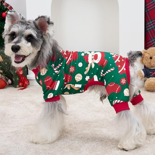 XPUDAC 4 Pack Christmas Dog Pajamas Comfy Dog Clothes for Small Medium Dogs Girl Boy Holiday Pet Outfit Winter Puppy Jumpsuits Pet Pjs Apparel, 2XL