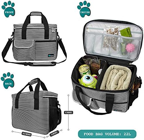 PetAmi Dog Travel Bag Organizer, Pet Supplies Tote, Stripe Black Medium