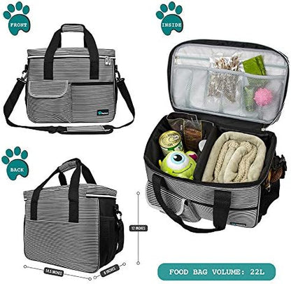 PetAmi Dog Travel Bag Organizer, Pet Supplies Tote, Stripe Black Medium