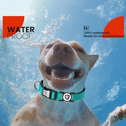 Waterproof AirTag Dog Collar with QR Code Dog Tag, Blue S