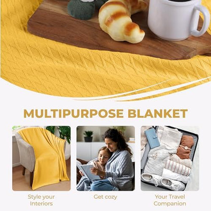 Superior Cotton Blanket, Lightweight, Breathable Bedding, Twin, Yellow