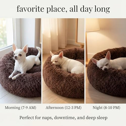 nononfish Fluffy Donut Dog Bed for Small Dogs,Cozy Round Pet Bed