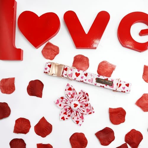 Valentine's Red Heart Dog Collar with Flower for Small Dogs