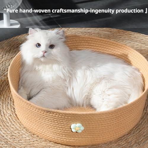 Rattan Cat Litter Pet Bed for Home Pet Supply Pet Sleeping Cat Beds,for All Seasons Cat Hammock Foldable Sleeping Nest Basket Handmade Natural Cradle Scratcher Cuddler for Kitten Cute Style.