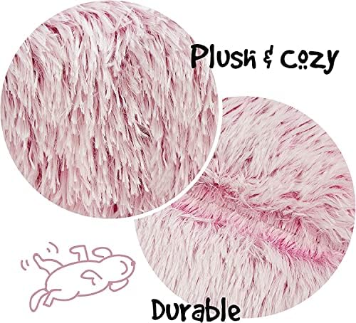 Friends Forever Donut Dog Bed Faux Fur Fluffy Calming Sofa For Large Dogs, Soft & Plush Anti Anxiety Pet Couch For Dogs, Machine Washable Coco Pet Bed with Non-Slip Bottom, 36"x36"x8" Pink