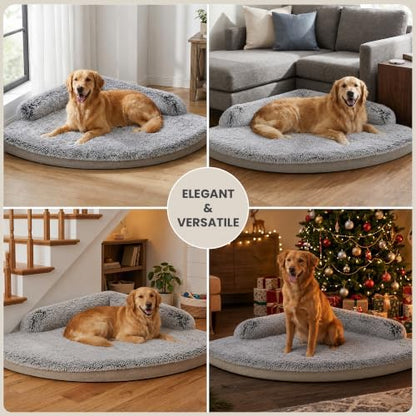 Corner Dog Bed Large, 39" Calming Fluffy Orthopedic Pet Beds, Beige