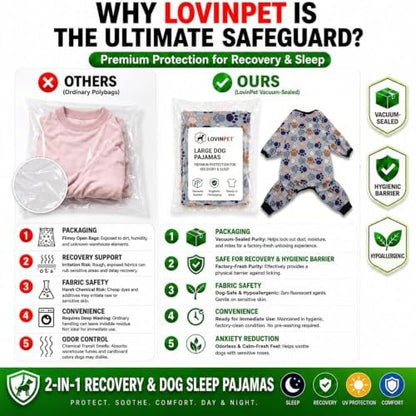 LovinPet Large Dog Bodysuits, Paw-Some Steel Gray Print, M