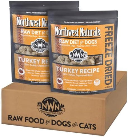 Northwest Naturals Freeze-Dried Turkey Dog Food - Bite-Sized Nuggets - Grain-Free, High-Protein Diet, Human-Grade Pet Food, Limited Ingredients, All Natural, Healthy & Nutritious - 12 Oz (Pack of 2)