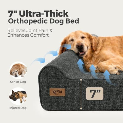 Sytopia 7" Thick Orthopedic Dog Beds for Extra Large Dogs (50" x 34" x 7"), Chew Proof Fabric Cover, 35D Memory Foam Dog Beds with Durable Waterproof Liner & Removable Washable Cover, Black