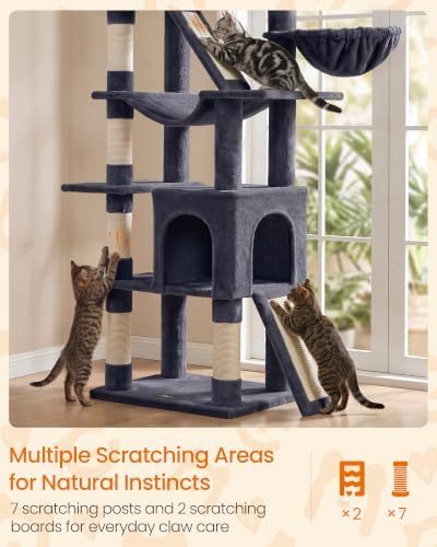 Feandrea Large Cat Tree, 81.1" Tall Sturdy Cat Tower for Indoor, Dark Gray