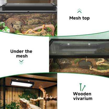 T5 UVB Reptile Light Fixture Upgrade Square HO UVB Bulb Lighting Combo Kit 10.0 UVB Light for Reptiles Terrarium Fluorescent 24W Reptile Light Bar UVA UVB Desert Lamp for Bearded Dragon Turtle Tank