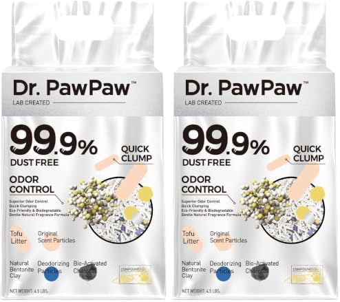 Tofu Cat Litter, Dr. PawPaw Clumping Cat Litter, Natural Tofu Scent 4.5 lb, Dust-Free Keep Kitty Tidy, Superior Odor Control Keep Step Fresh (Pack of 2)