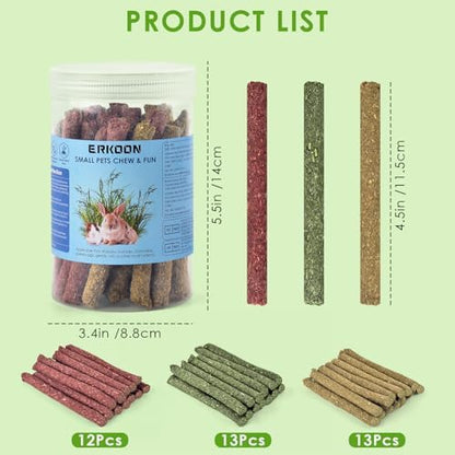 ERKOON 76Pcs Rabbit Chew Toys Timothy Hay Sticks, Guinea Pig Toys for Teeth Natural Molar Sticks Rabbits Treats for Bunnies, Chinchilla, Guinea Pigs, Gerbil, Hamster