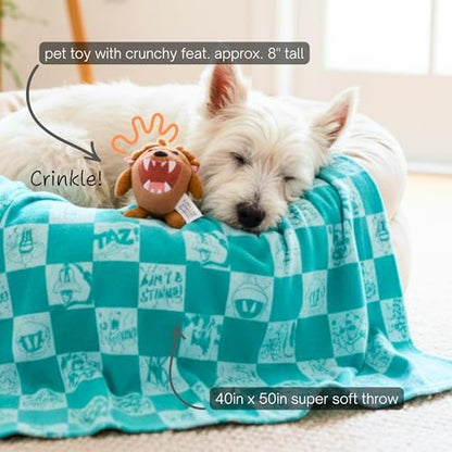 Looney Tunes Tasmanian Devil Pet Throw & Squeaky Pillow Set, Stimulating Toy As Gifts for Puppies, Cats, Dogs, (Officially Licensed) By Franco
