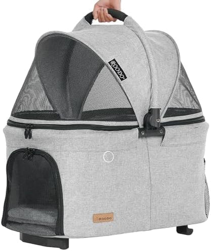 ROODO 2026 Upgraded Version 3 in 1 Dog Cat Stroller with Detachable Carrier Lightweight Folding Portable All Terrain Pet Travel System Puppy Kitty Doggie Bunny Stroller for 30lbs(Light Grey)