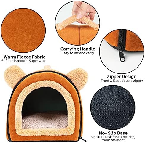 Pet Soft Guinea Pig & Rabbit Cozy Hideout House - Small Animal Bed for Guinea Pigs, Rabbits, Hamsters, Rats & Chinchillas Cave Bed (Brown)