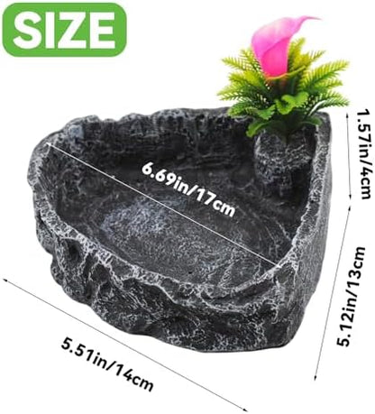 Reptile Water Dish Food Bowl,Corner Rock Terrarium Feeding Bowl Hermit Crab Water,Reptile Feeder Food and Water Dish,Tortoise, Lizard, Gecko, Chameleon, Bearded Dragon
