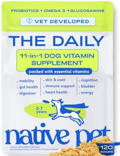 Native Pet The Daily Dog Vitamins & Supplements - 11-in-1 Multivitamin for Dogs - Daily Powder Supplement with Probiotics, Collagen - 120 Scoops