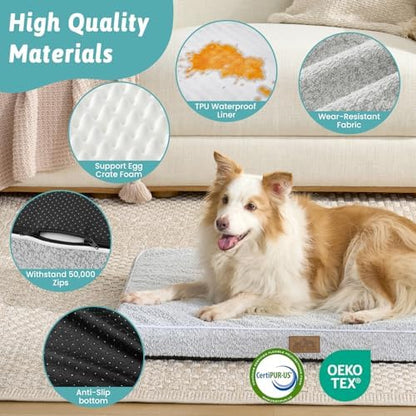 COZY KISS Flat Dog Crate Bed Washable for Small Dogs, S 24x16 inch Grey