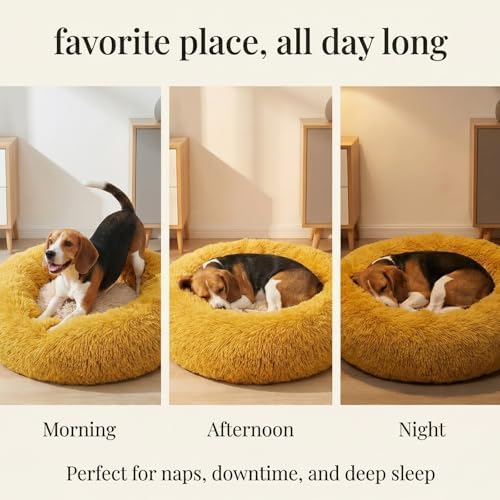 nononfish Soft Plush Dog Bed,Calming Round Pet Bed for Small Dogs