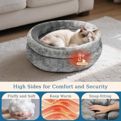 Dual-Layer Donut Cat Bed (Grey, 20 * 20 * 5.9 inch / 50 * 50 * 15 cm)