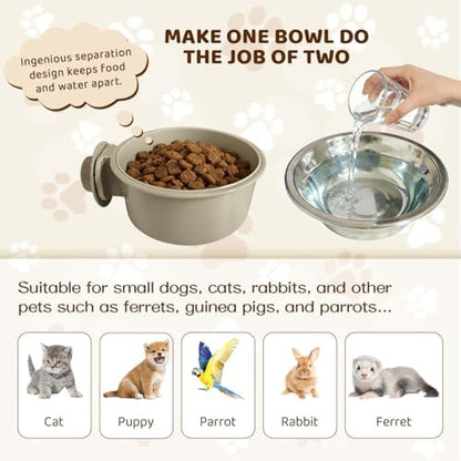 2Pcs Pets Lightweight Stainless Steel Bowl,Removable Stainless Steel Pet Hanging Food Water Feeder Bowl for Puppy Dog Cat Rabbit Ferret Bird Gunea Pigs (Gray-Large)