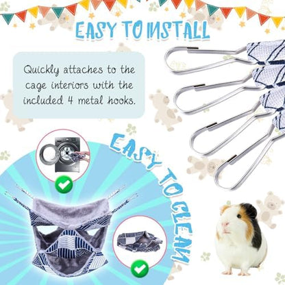 3 Tier Ferret Rat Hammock, Guinea Pig Cage Accessories, Blue Check