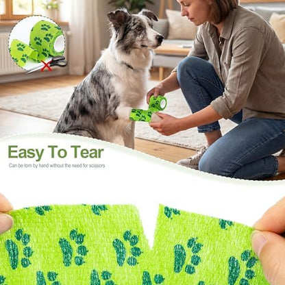Vet Wrap Cohesive Bandages, Self-Adhesive Bandage Wrap, Breathable Non-Woven Self Adherent Tape for Pet Dog Leg Paw Wound, Horse, Cat, First Aid & Ankle Sprain, 2 Inch (6 Rolls)