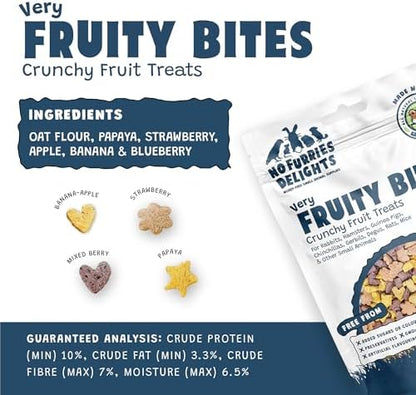 Treats, 100% All Natural Mini Bites for Rabbit Hamster Guinea Pig Chinchilla Pet Rat Mice Gerbil Bird Healthy Enrichment Bonding Rewarding (50g, Very Fruity Bites)