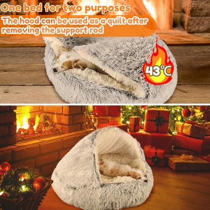 SUOXU 2-in-1 Dog Bed: Upgraded Aluminum Rim Support & Non Slip Bottom - Cozy Cave + Blanket for Large Medium Dogs Under 20 kg (44 lbs) | Plush Self-Heating for Border Collie, Labs