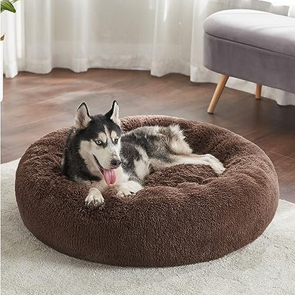 Bedsure Calming Dog Beds Large Sized Dog Donut Washable Pet Bed,36in Coffee