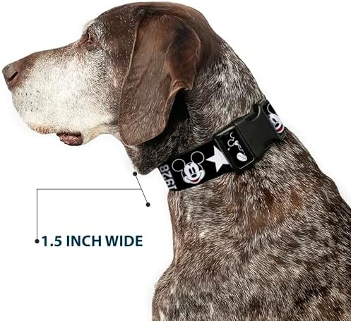 Buckle-Down Plastic Clip Collar - Classic Mickey Mouse 1928 Collage Black/White/Red - 1" Wide - Fits 11-17" Neck - Medium