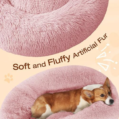 JOLLYVOGUE Dog Bed, Calming Anti-Anxiety Large Dog Bed, Fluffy Donut Cushion for Medium and Large Pets (31")
