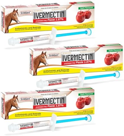 Horse Ivermectin Paste 1.87% – Apple Flavored Oral Horse Dewormer Syringe – 6.08g Tube Treats Horses Up to 1250 LB [Pack-3]
