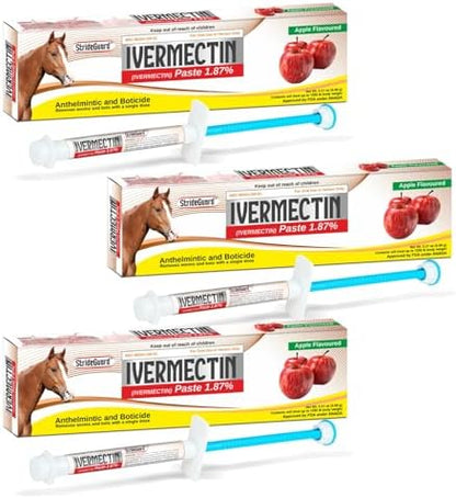 Horse Ivermectin Paste 1.87% – Apple Flavored Oral Horse Dewormer Syringe – 6.08g Tube Treats Horses Up to 1250 LB [Pack-3]