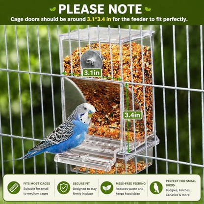 Rypet No-Mess Automatic Bird Feeder, Parakeet Cage Accessories