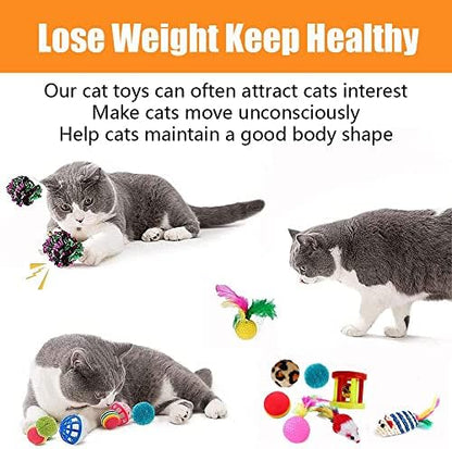 21 Pcs Cat Toys for Indoor Cats Collapsible Cat Tunnel Interactive Feather Teaser Wand Ball Toy for Kitten Cats