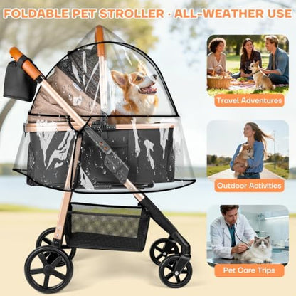 Dog Cat Stroller for Small/Medium Pets, 50 lbs, 3-in-1 Pet Stroller, Khaki