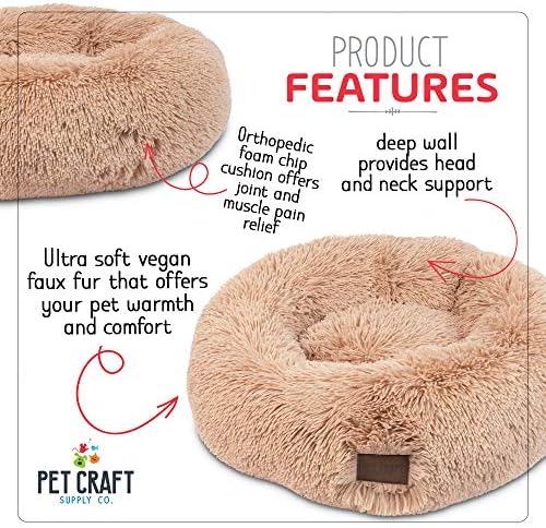 Pet Craft Supply Ultra Plush Calming Anti-Anxiety Pet Bed - Includes Super Soft Comfort Blanket - Great Medium Dog, Puppy and Cat Bed