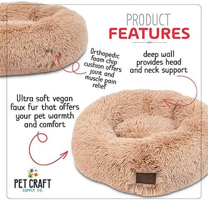 Pet Craft Supply Ultra Plush Calming Anti-Anxiety Pet Bed - Includes Super Soft Comfort Blanket - Great Medium Dog, Puppy and Cat Bed