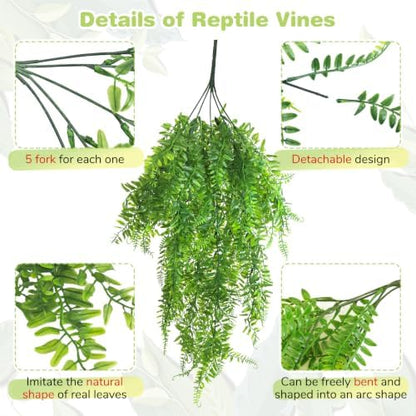 PINVNBY Reptile Plants Hanging Fake Vines Boston Climbing Terrarium Plant with Suction Cup for Bearded Dragons Lizards Geckos Snake Pets Hermit Crab and Tank Habitat Decorations (3 Pack)