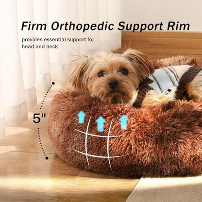 NOYAL Donut Dog Bed for Small Medium Pets, Plush Calming Faux Fur