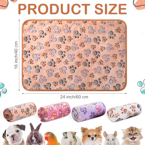 Reginary 4 Pcs Guinea Pig Fleece Cage Liners, Paw Print, 24 x 16 Inch