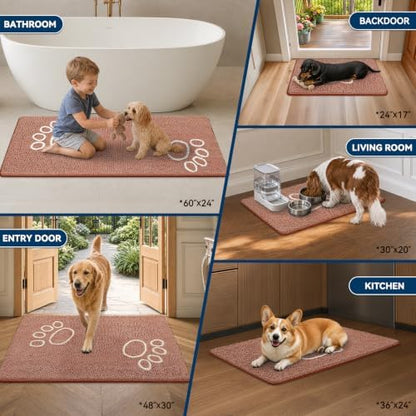 Bcoimo Super Absorbent Dog Door Mat, 30"*20" Anti Slip Mat for Muddy Paws